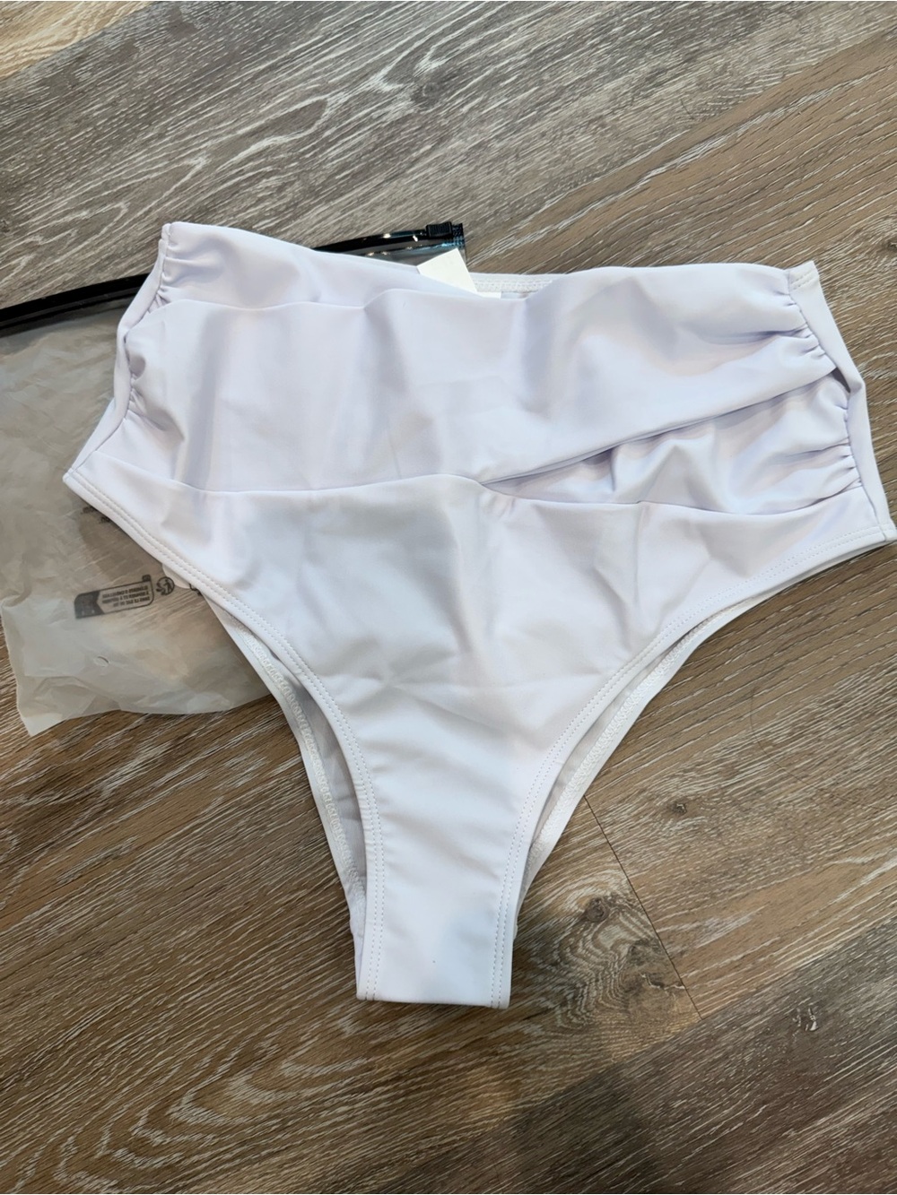 High-Waist Swim Bottoms in White - Sleek Ruched Design